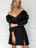 Autumn And Winter Sexy Mystery V-Neck Long Sleeve Commute 100 Folds To Open The Classic Fashion Dress Small Black Dress 68HZ