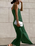 2025 New French Dress Cotton Sleeveless Dress Women's Summer Sexy Green Straight Sling Skirt 68HZ
