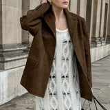 Brown Frosted Velvet Retro Collar Loose Velvet Jacket 2025 Autumn And Winter Maillard New Suit Woman 68HZ