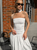 Autumn White Temperament Feel Shoulder Slings Slim Chest Low Waist Thin Dress Fashion Flower Dress 68HZ