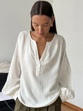 French Lantern Sleeves Of Casual Cotton Cuffed Shirt 2025 Autumn Fashion New Top Lady 68HZ
