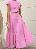 2025 Spring/Summer New Pink Cotton High-Waist V-Neck Skirt Set Fashion Women's Two Sets 68HZ