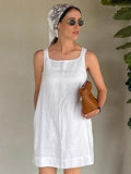 White Cotton U-Neck Temperament High-Waisted Dress 2025 Autumn Fashion New Short Dress 68HZ