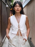 White V-Neck Cotton Can Wear Double-Sided Collared Sleeveless Vest 2025 Summer Fashion New Top 68HZ
