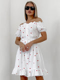 Spring New Love Print Cotton Collar Bubble Sleeve High-Waisted Dress 2025 Fashion Short Dress Woman 68HZ