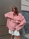 Casual Lotus Leaf Side Small Tie With French White Shirt 2025 Autumn Design Casual Loose Chiffon Shirt 68HZ