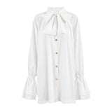 Autumn And Winter Leisure Temperament Thick And Dumb Color Color Silove Loose Fluttering Lead The Horn Sleeve With Women's Dress White 68HZ