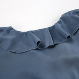 French Imitation Acetate V-Necked Horn Sleeve High-Waisted Lotus Leafy Dress 2025 Autumn Fashion New 68HZ