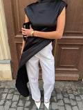 Summer Color Clove High Sense Loose High-Neck Sleeveless Fashion Design Asymmetric Dress Casual Dress Dress Woman 68HZ