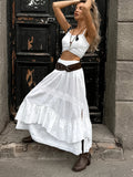 2025 Spring And Summer Sexy Design White Cotton Sling Square Collar Short Top Mid-Rise Open Skirt Two-Piece 68HZ
