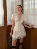 2026 Spring And Summer Women's Set Of Sleeves V Ribbon Sleeves V Ribbon Short Sleeve Short Dress Two-Sleeve 68HZ