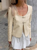 Design Sense U Collar Niche Temperament Fashion Casual Apricot Small Suit 2025 Autumn Women's Coat 68HZ
