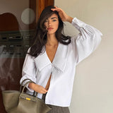 Spring And Summer New Fashion Commuting Bubble Sleeve Comfortable Simple White Shirt Cardigan Loose Top Woman 68HZ