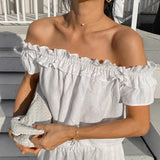 French White Cotton-Slamped Shoulder-Leaf Small Vest 2025 Summer Fashion New Top 68HZ