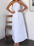 White Cotton Hanging Neck Sexy Bare Back Cover Dress 2025 Spring And Summer Fashion New Long Dress Woman 68HZ