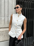 2025 With Fashion Temperament Sleeveless Vest Blouse Spring And Summer White Small Standing Collar Casual Shirt 68HZ