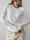 New With Solid Color Round Collar Collar Long-Sleeved T-Shirt 2025 Fashion Women's Clothing 68HZ