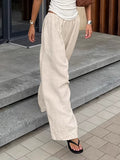Spring And Summer Commuting Lazy Cotton Tnut Fashion Wide-Footed Trousers Loose Pocket Trousers Women's Clothing 68HZ