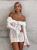 New Spring And Summer Sexy Shoulder Lace Trumpet Horn Sleeves To Pack A Hundred Dress Dress Women 68HZ