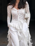 French Deep V Lace Lace Lotus Lobe Side Pick-Up Thin Tug-Tail Shirt 2025 Spring And Summer Fashion Top 68HZ