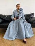 2025 Spring And Summer High Temperament Blue High-Waisted Cotton Dress New Fashion Long Dress 68HZ
