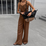 Autumn 2025 New Casual Cotton Set Femininity High-Waist Broad Leg Trousers Design With Commuting Two Sets 68HZ