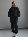 2025 Autumn Fashion Long Sleeve Plus Velvet Tight Trousers Set Simple Style Sports Set 68HZ