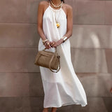 White Sexy Temperament Loose Holiday Wind Hanging Neck Dress 2025 Summer Fashion New Long Dress 68HZ