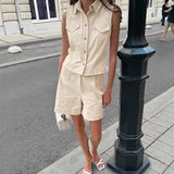 French Summer High-End Cotton Women's Clothing 2025 Niche Vest Shorts High Street Trend Fashion Casual Suit 68HZ