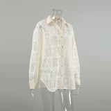2025 New Lace Hollow Shirt Commuting Women Design Fashion Long-Sleeved Shirt Woman 68HZ