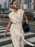 French Temperament Cotton Suit Collar Commuting Dress 2025 Spring And Summer Fashion New Long Dress 68HZ