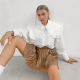 2025 French Temperament Court Style Doll-Collar White Cotton Shirt Long-Sleeved Shirt In The Ear Of The Autumn And Winter Wood 68HZ