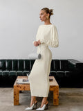 Design With A Sense Of The Back Hollow Dress Autumn Round Collar Long Sleeves Gentle Simple Fashion Hip Dress 68HZ