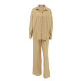 Casual Kaqi Cotton-Slemp Breathable Long-Sleeved Trousers Two Sets Of Autumn Loose Street Style Suit Woman 68HZ