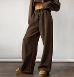2025 Autumn And Winter Fashion Warm Thick Velvet Leisure Trousers Tying Belt Mid-Sleece Loose Broad-Footed Trousers Woman 68HZ