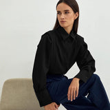 Autumn New Right-Angled Shoulder White Shirt Women's Commuting Temperament Design Small Long-Sleeved Shirt Top 68HZ