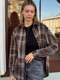 2025 Women's New Trend Chic Autumn Blouse Collar Long Plaid Shirt 68HZ