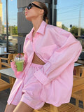 French Solid-Colored Collar Long-Sleeved Hot Pants Casual Loose Set 2025 Summer Fashion New Two-Piece Set Of Women 68HZ