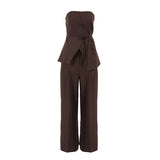 Spring And Summer Deep Brown Retro Style Bosom Design With Shoulder Straps Two Sets Of Fashion Casual Wear 68HZ