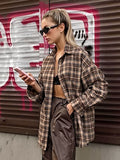 2025 Spring Vintage Checker Shirt Female Long Design Feel Plaid Shirt Loose 68HZ