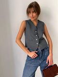 Summer New Neutral Minimalist Gray Sleeveless Vest Set Fashion Women's Two-Set 68HZ