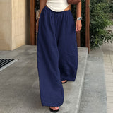 Spring And Summer Commuting Lazy Cotton Tnut Fashion Wide-Footed Trousers Loose Pocket Trousers Women's Clothing 68HZ