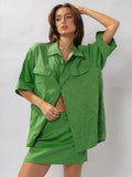 2025 Summer New Fashion Cotton Five-Sleeved Shirt Skirt Two Sets Of Commuter Leisure Suit 68HZ