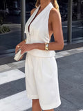 Old Money Style High-End Suit 2025 Summer Sexy Deep V Hanging Neck On The Back Shorts Two Sets 68HZ