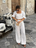 White Cotton Collar Umbilion Top Casual Set 2025 Spring And Summer Fashion New Two-Piece Women 68HZ