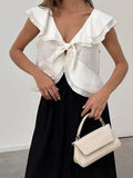White Flying Sleeve Cotton Hemp Leaves Side Strapped Small Vest 2025 Summer Fashion New Woman 68HZ