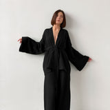 2025 French Loose Double-Layered Gauze Shirt Trousers Two Sets Of Women's Cotton Casual Fashion Suit Women 68HZ