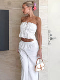 2025 Summer Cotton High-End Wood Ear Drawstring Wrinkle Vest Sling Broad Leg Pants Two Sets 68HZ