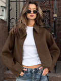 Autumn And Winter New Collar Long Sleeve Zipper Hair Jacket 2025 Fashion Loose Casual Women's Jacket 68HZ