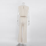 2025 Summer New Cushion Shoulder Sleeveless Top Trousers Two Sets Of Casual Fashion Cotton Sets Of Women's Clothing 68HZ